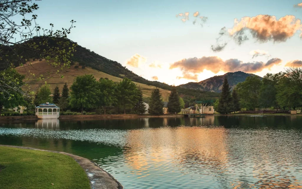 Lake and hills at Wonder Valley Ranch Resort